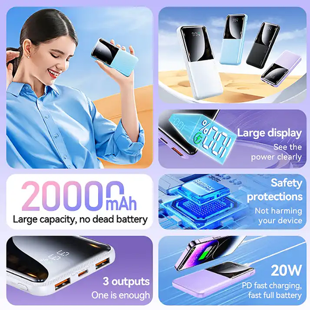 Remax RPP-622 10000mAH PD+QC Fast Charging Power Bank Powerbank Portable Charger (PD 20W+QC 22.5W)