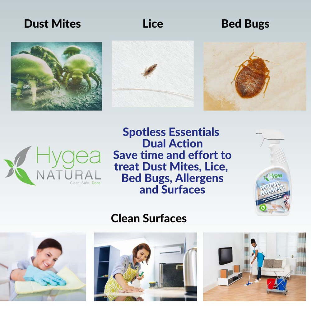 Hygea Natural Spotless Essentials 2-in-1 All Purpose Cleaner and Dust Bed Mite Spray 500ml