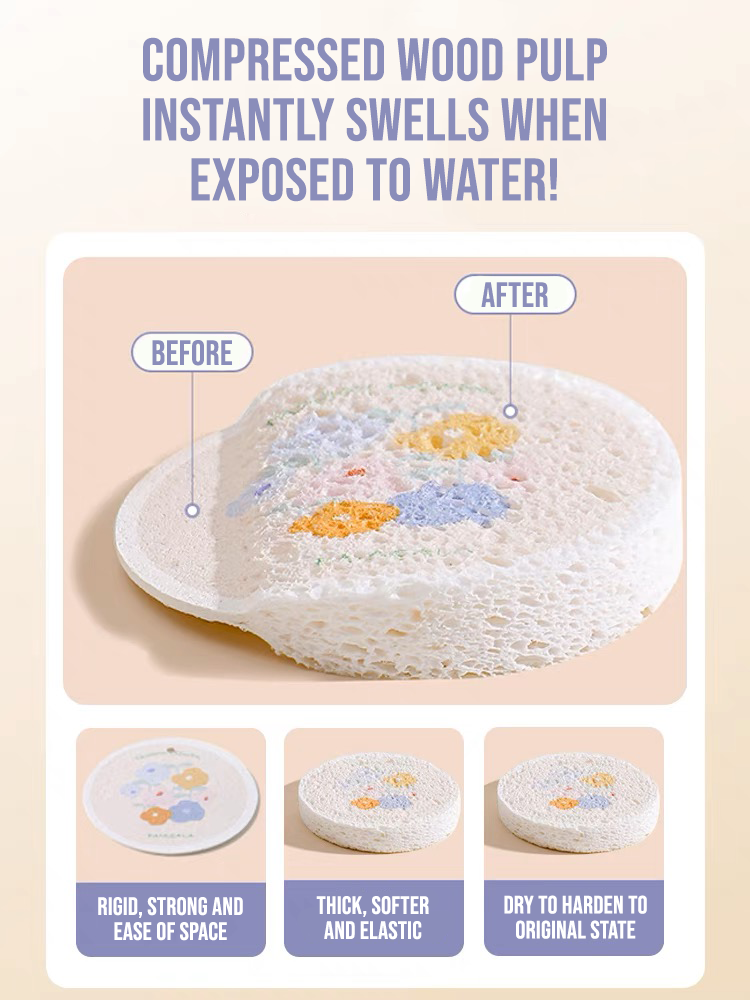 Self Expanding Dishwashing Sponge Made of Compressed Wood Pulp