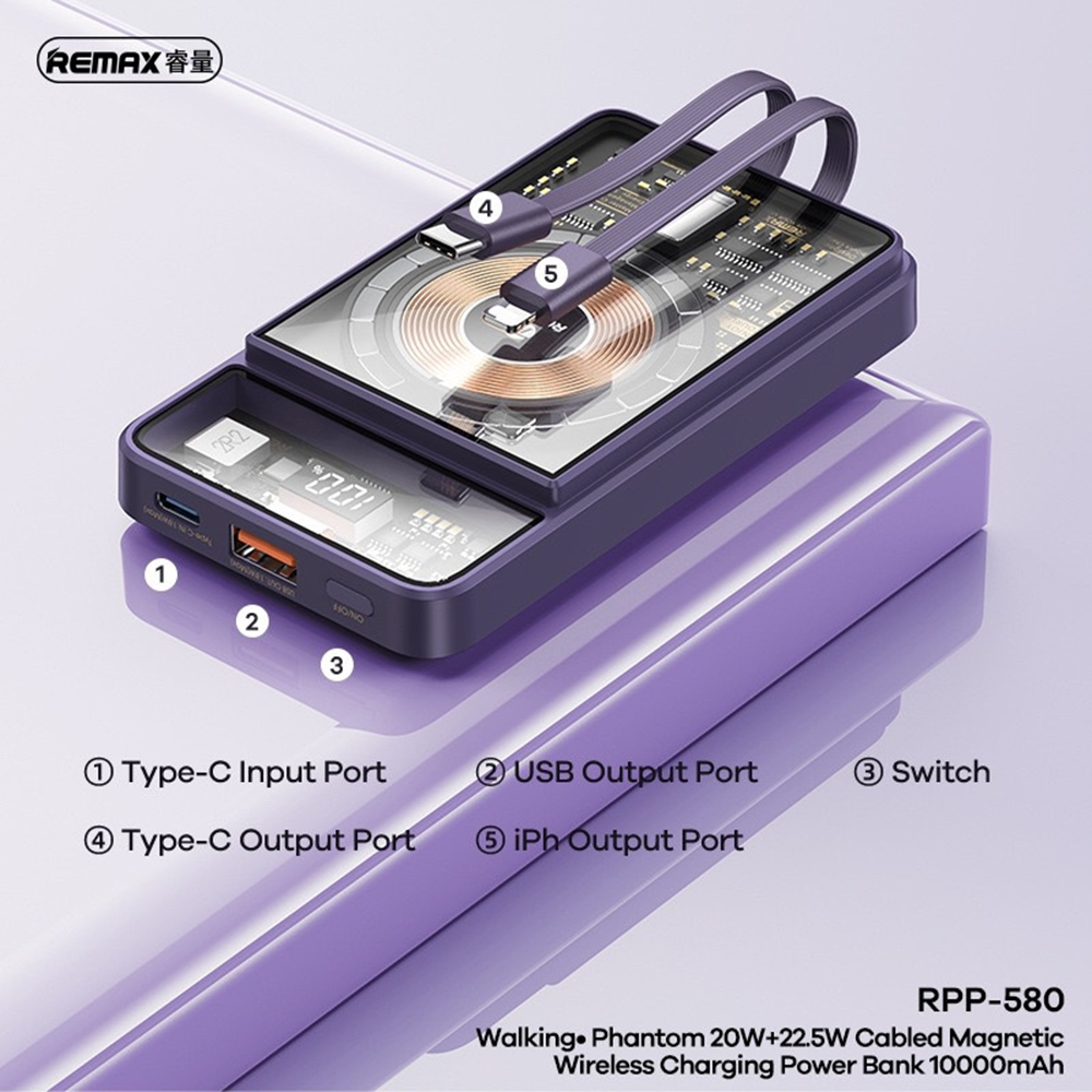 Remax RPP-580 10000mAH Wireless Charging Magnetic Powerbank